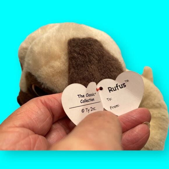 Rare TY Original Beanie Babies Boos Rufus the Pug Dog 6 inches Plush With Tags - Picture 4 of 8